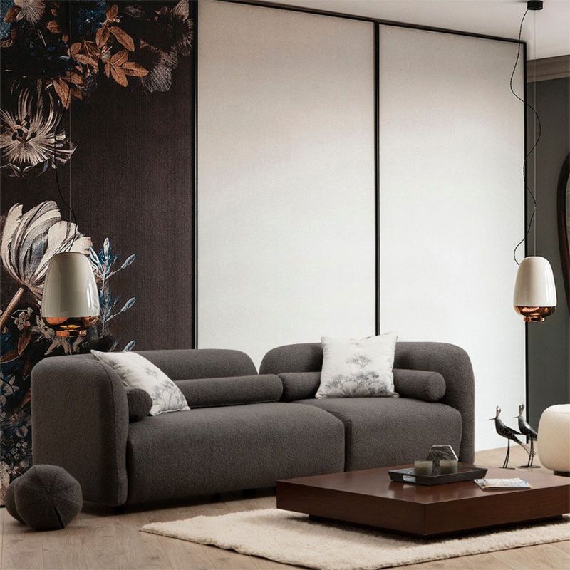 Καναπές 3θέσιος Tranquil ύφασμα μπουκλέ γκρι 228x90x74εκ - Image 2