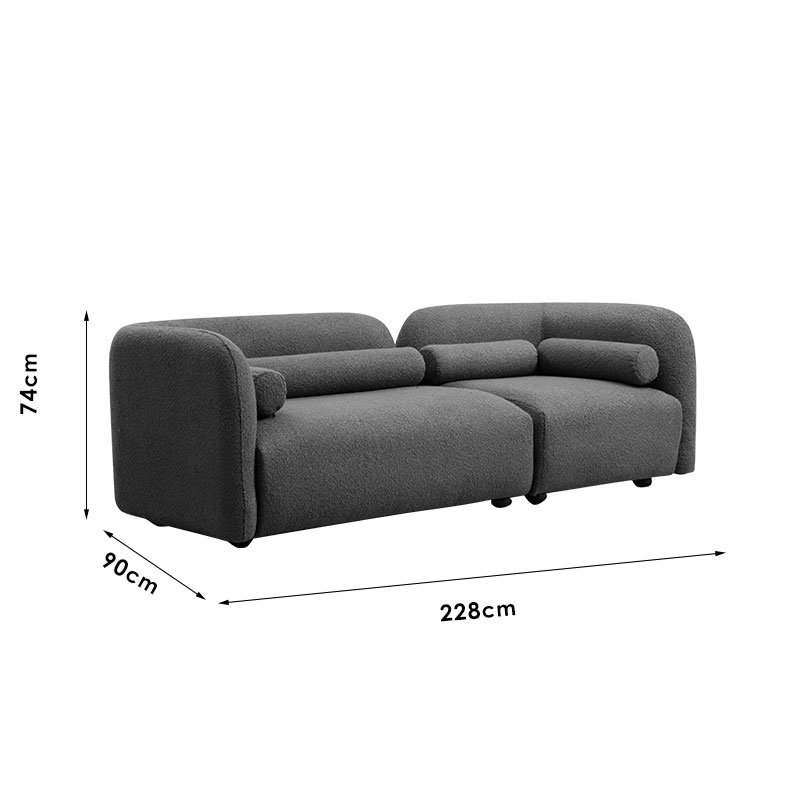 Καναπές 3θέσιος Tranquil ύφασμα μπουκλέ γκρι 228x90x74εκ - Image 4