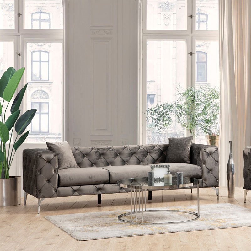 Καναπές 3θέσιος PWF-0579 τύπου Chesterfield ύφασμα ανθρακί 237x90x73εκ - Image 2