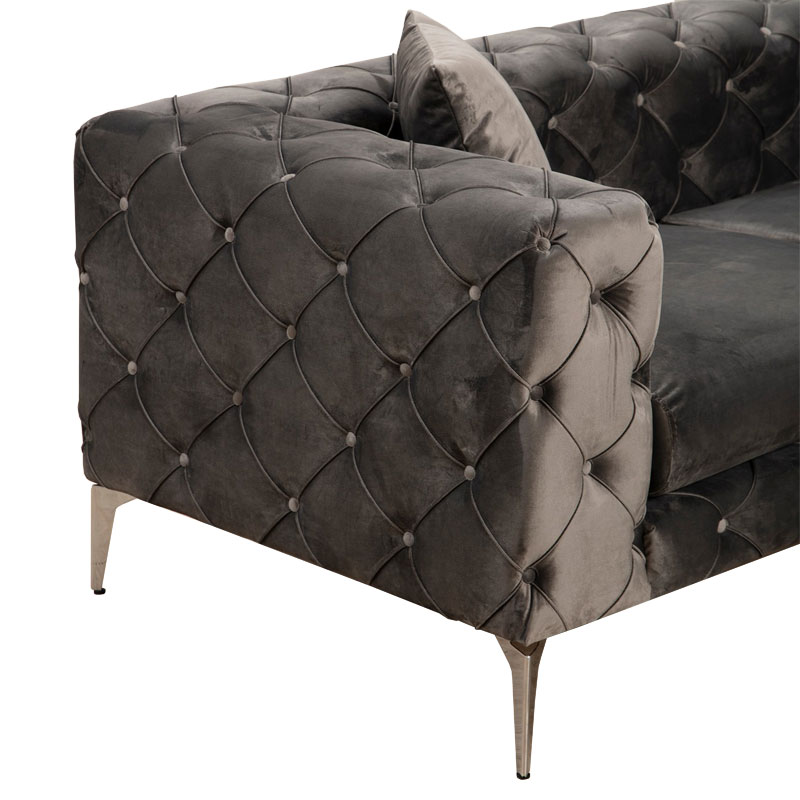 Καναπές 3θέσιος PWF-0579 τύπου Chesterfield ύφασμα ανθρακί 237x90x73εκ - Image 4