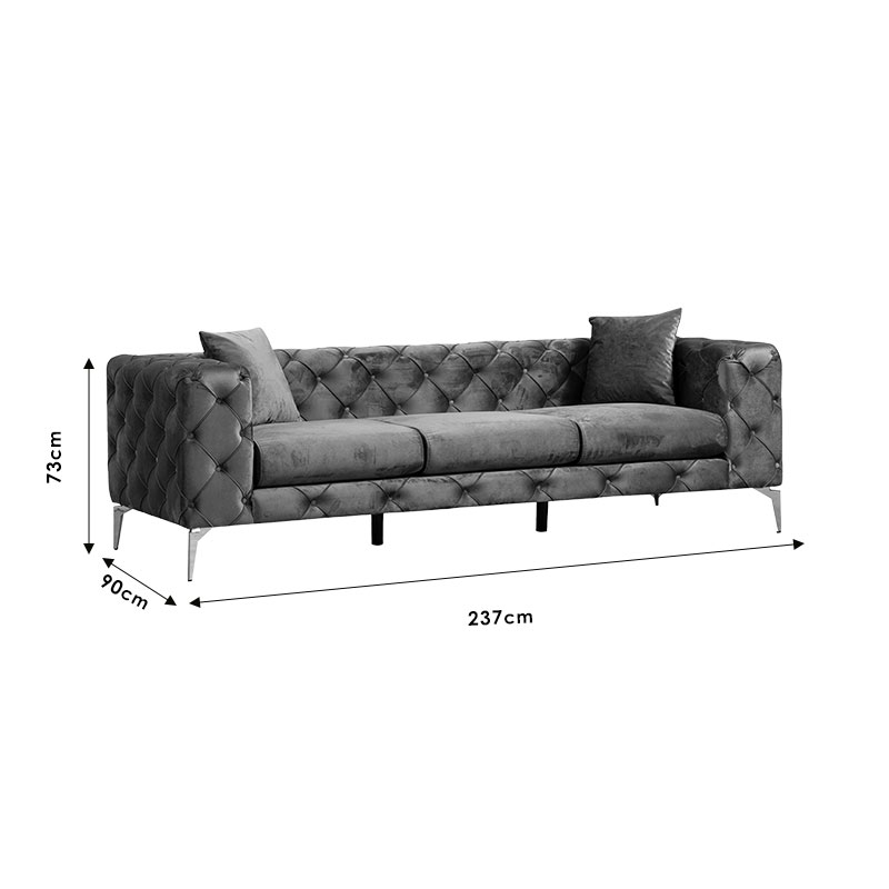 Καναπές 3θέσιος PWF-0579 τύπου Chesterfield ύφασμα ανθρακί 237x90x73εκ - Image 5