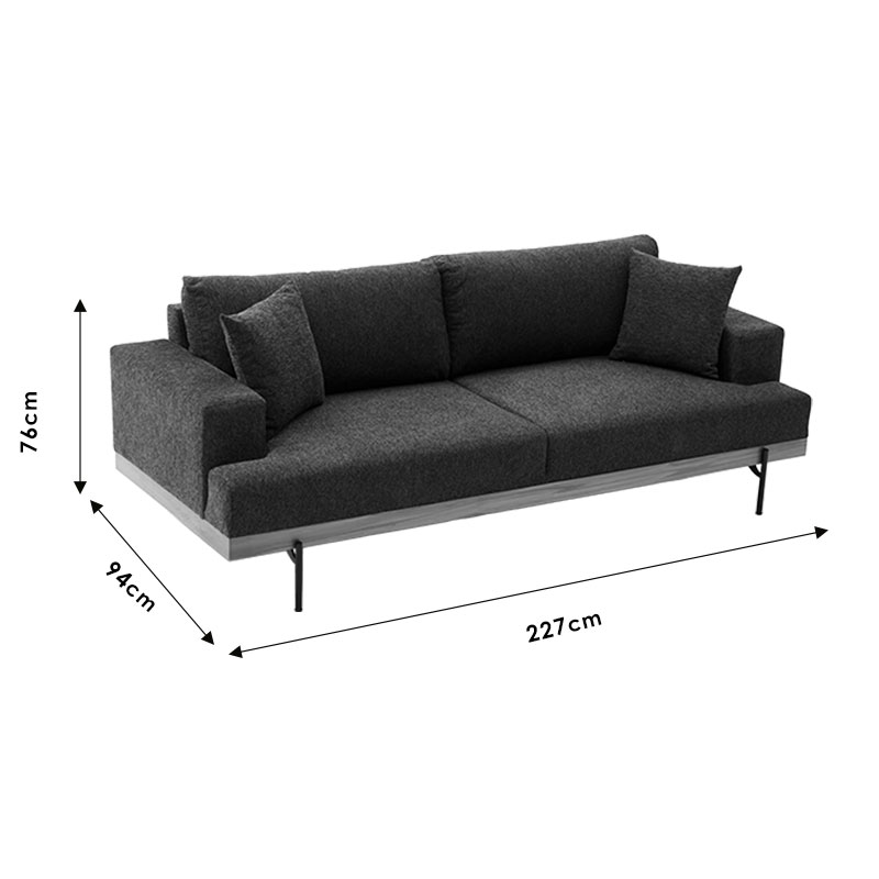 Καναπές 3θέσιος PWF-0620 ύφασμα ανθρακί 227x94x76εκ - Image 6