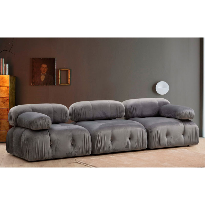 Καναπές 3θέσιος Divine βελουτέ σε χρώμα γκρι 288x95x75εκ - Image 2