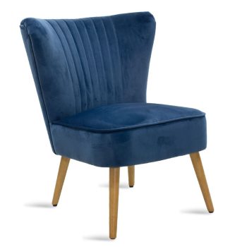 Πολυθρόνα Stork pakoworld βελούδο σκούρο μπλε-φυσικό 68x54x78εκ 080-000005