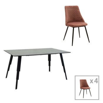 Τραπεζαρία Lifo-Giselle  pakoworld σετ 5τμχ MDF cement-σάπιο μήλο 140x80x75εκ 096-000033