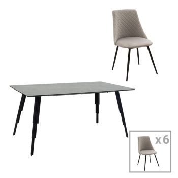 Τραπεζαρία Lifo-Giselle  pakoworld σετ 7τμχ MDF cement-γκρι 160x90x75εκ 096-000035