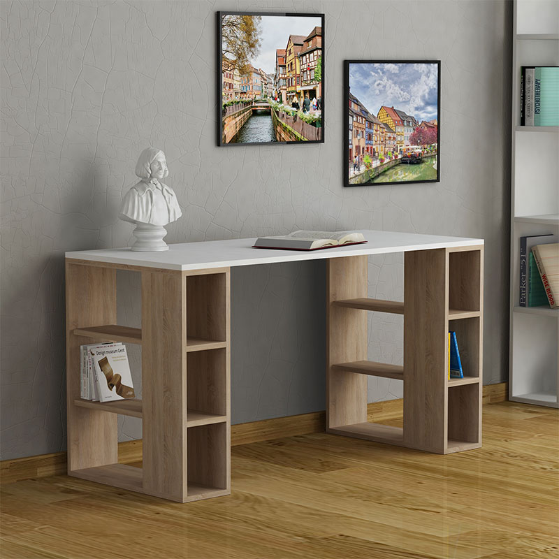 Γραφείο Colmar χρώμα λευκό -σκούρο φυσικό 140x60x75εκ - Image 2
