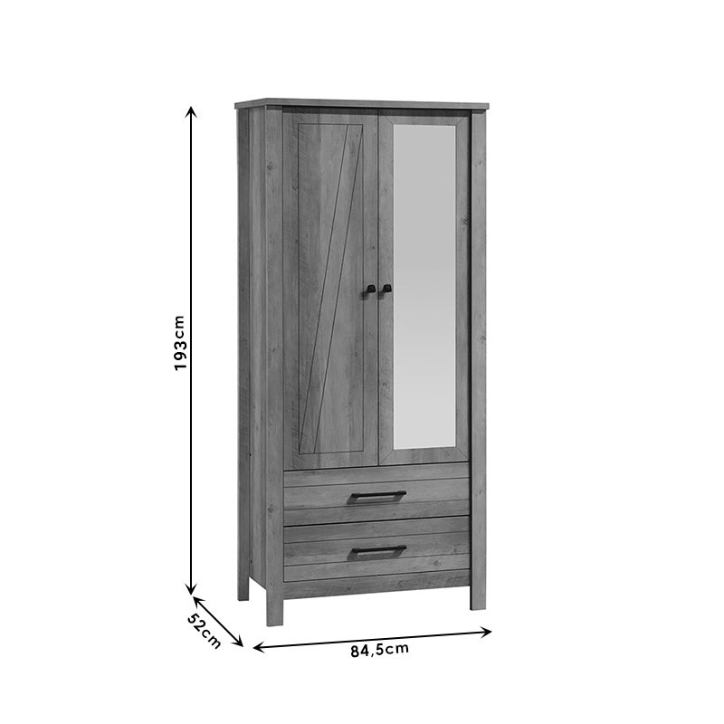 Ντουλάπα ρούχων Tara δίφυλλη καθρέπτης rustic oak 84.5x52x193εκ - Image 4