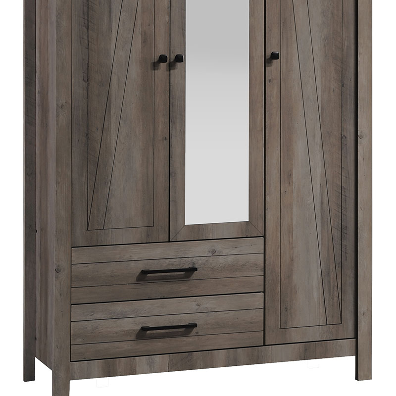 Ντουλάπα ρούχων Tara τρίφυλλη καθρέπτης rustic oak 121x52x193εκ - Image 3