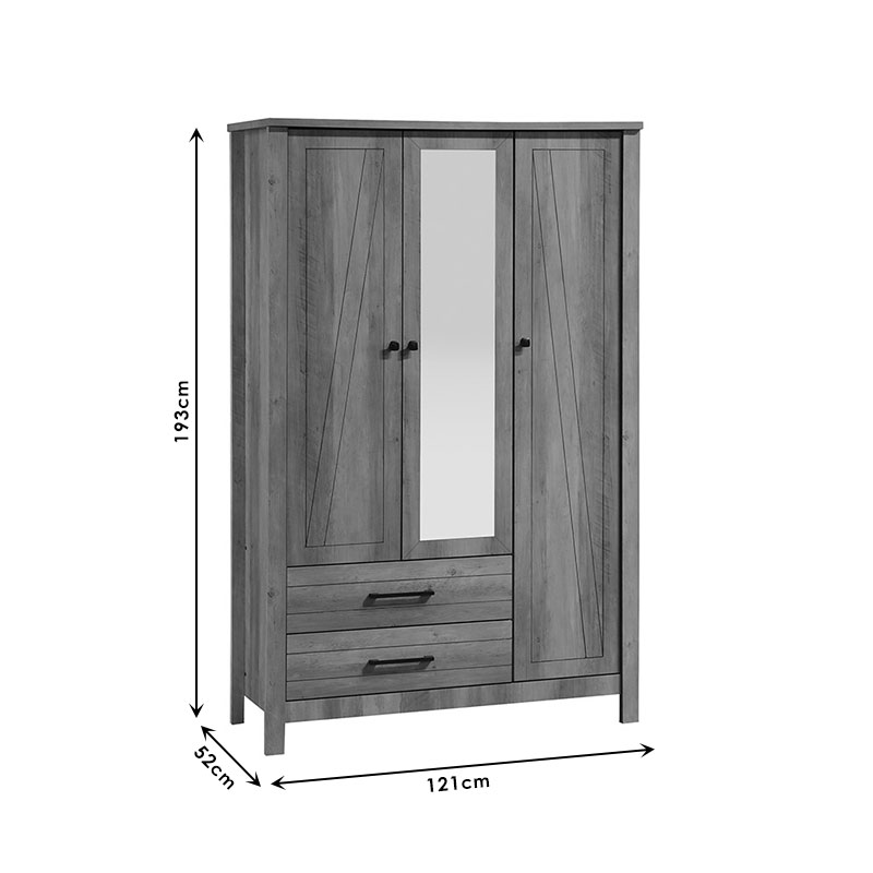 Ντουλάπα ρούχων Tara τρίφυλλη καθρέπτης rustic oak 121x52x193εκ - Image 4
