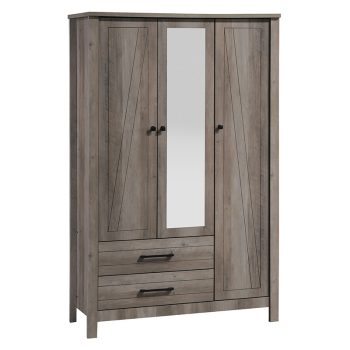 Ντουλάπα ρούχων Tara pakoworld τρίφυλλη καθρέπτης rustic oak 121x52x193εκ 123-000171