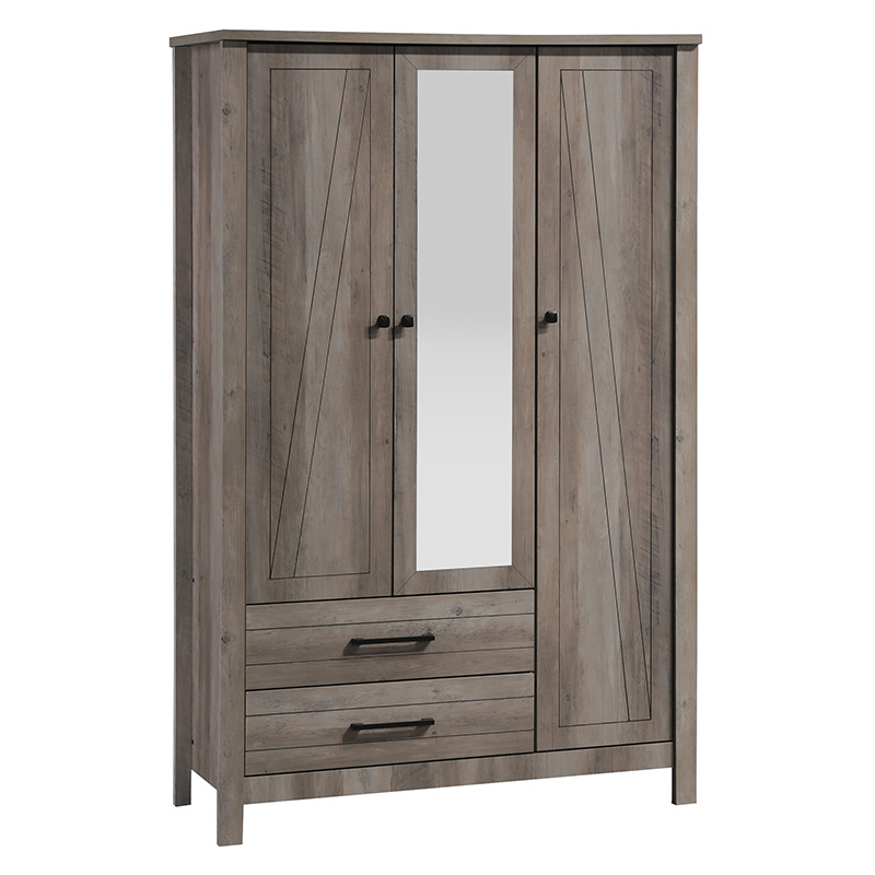 Ντουλάπα ρούχων Tara pakoworld τρίφυλλη καθρέπτης rustic oak 121x52x193εκ 123-000171