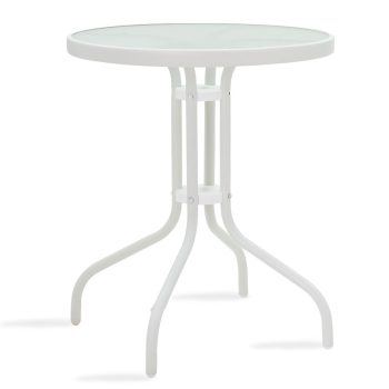 Τραπέζι Watson pakoworld μέταλλο λευκό-γυαλί Φ60x70εκ 130-000001