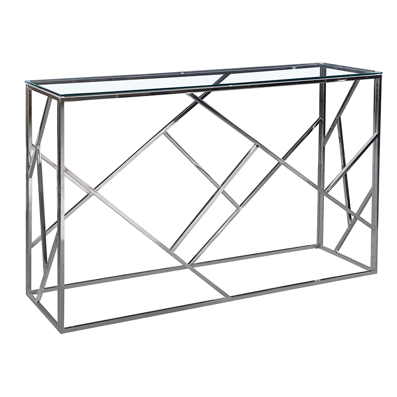 Κονσόλα Mabs pakoworld ατσάλι ασημί-γυαλί 8mm 120x40x78εκ 138-000004