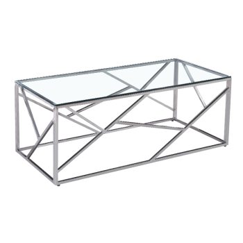 Τραπέζι σαλονιού Mabs pakoworld ατσάλι ασημί-γυαλί 8mm 120x60x40εκ 138-000005