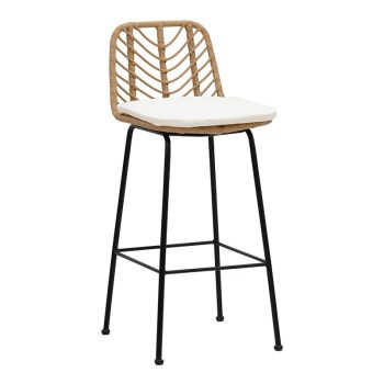 Σκαμπό μπαρ Naoki pakoworld pe rattan φυσικό-μαύρο πόδι 45x56x108εκ 140-000043