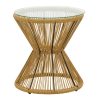 Τραπέζι Mabil pakoworld rattan φυσικό-γυαλί Φ50x55εκ 140-000053