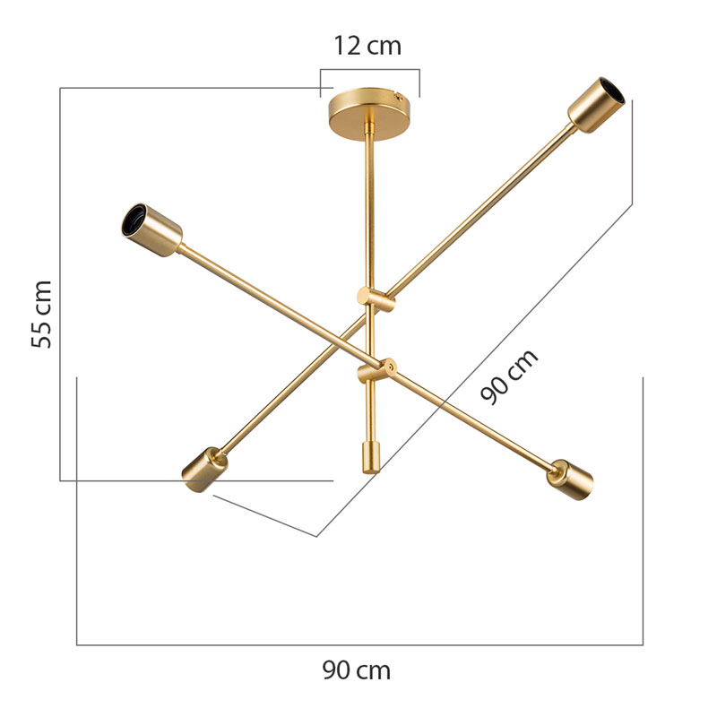 Φωτιστικό οροφής τετράφωτο PWL-1158 E27 χρυσό 90x90x55εκ - Image 4
