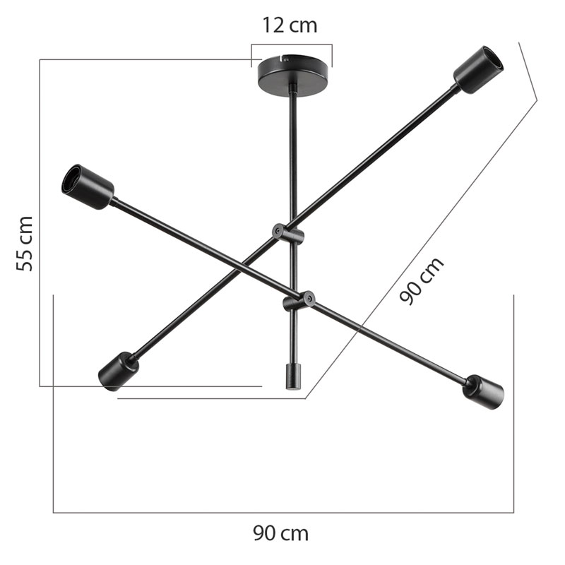 Φωτιστικό οροφής τετράφωτο PWL-1158 E27 μαύρο 90x90x55εκ - Image 4