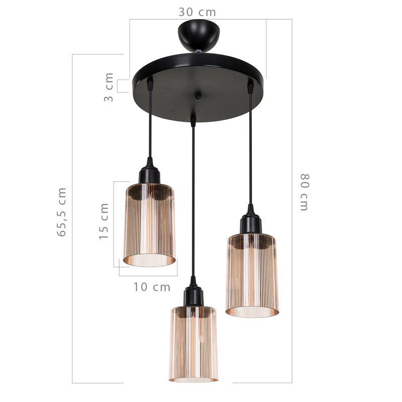 Φωτιστικό οροφής τρίφωτο PWL-1195 Ε27 μαύρο-amber Φ30x80εκ - Image 4
