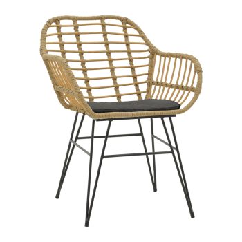 Πολυθρόνα Bulan pakoworld wicker rattan καφέ-μεταλλικό μαύρο πόδι-μαύρο μαξιλάρι 58x64x81εκ 152-000016