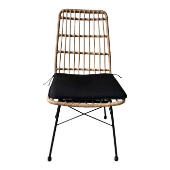 Alternative view of Καρέκλα Naoki  rattan σε φυσική απόχρωση με μαύρο μαξιλάρι και μεταλλικό μαύρο πόδι 45.5x59.5x89εκ