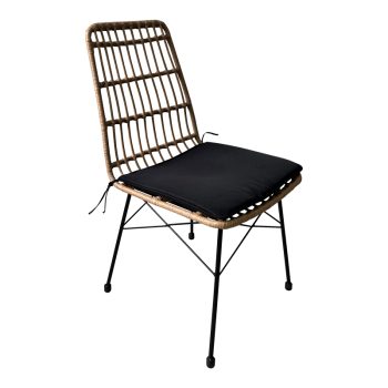 Καρέκλα Achillia pakoworld wicker rattan καφέ-μεταλλικό μαύρο πόδι-μαύρο μαξιλάρι 45x60x83εκ 152-000017