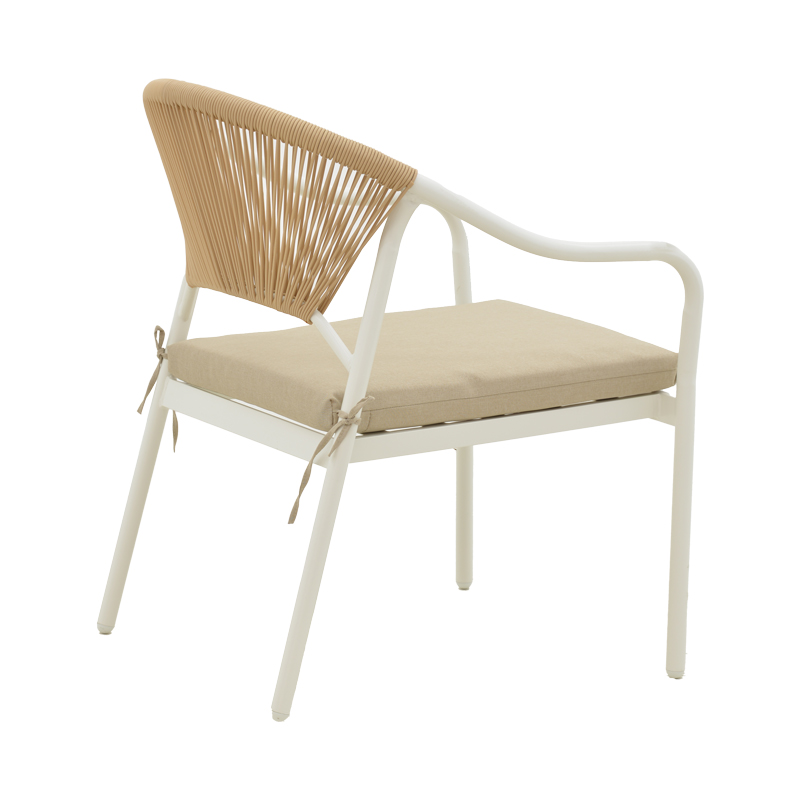 Πολυθρόνα Jerqui wicker rattan φυσικό-μεταλλικό εκρού πόδι-μπεζ μαξιλάρι 60x64x78εκ - Image 2