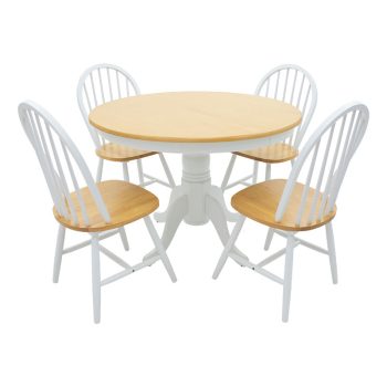 Τραπεζαρία Alice-Adalyn pakoworld σετ 5τμχ MDF φυσικό-λευκό Φ106x78εκ 153-000010