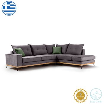 Γωνιακός καναπές αριστερή γωνία Luxury II pakoworld ύφασμα ανθρακί-κυπαρισσί 290x235x95εκ 168-000011