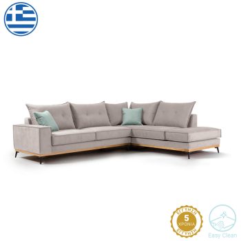 Γωνιακός καναπές αριστερή γωνία Luxury II pakoworld ύφασμα elephant-ciel 290x235x95εκ 168-000013