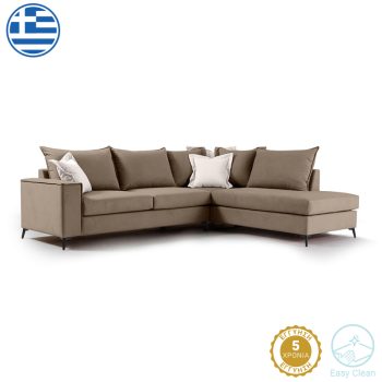 Γωνιακός καναπές αριστερή γωνία Romantic pakoworld ύφασμα mocha-cream 290x235x95εκ 168-000027