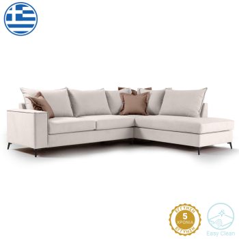 Γωνιακός καναπές αριστερή γωνία Romantic pakoworld ύφασμα cream-mocha 290x235x95εκ 168-000029