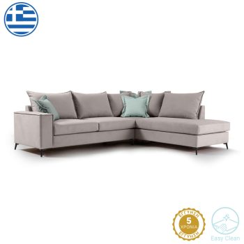 Γωνιακός καναπές αριστερή γωνία Romantic pakoworld ύφασμα elephant-ciel 290x235x95εκ 168-000031