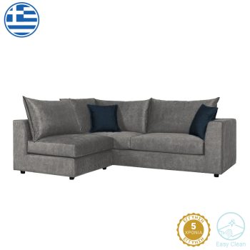 Πολυμορφικός-αναστρέψιμος καναπές Artemis pakoworld γκρι αντικέ ύφασμα-σκούρο μπλε μαξιλάρι 240x187x95εκ 168-000058
