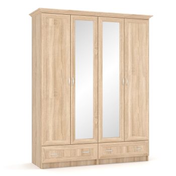 Ντουλάπα Rebecca pakoworld καθρέπτης τετράφυλλη sonoma 160x52x210εκ 173-000037