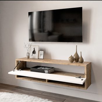 Alternative view of Έπιπλο τηλεόρασης επιτοίχιο Roscoe  λευκό-oak 100x31.5x29.5εκ