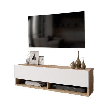Έπιπλο τηλεόρασης επιτοίχιο Roscoe pakoworld λευκό-oak 100x31.5x29.5εκ 176-000031