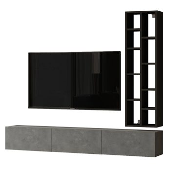 Σύνθετο σαλονιού επιτοίχιο Esmeralda pakoworld cement-μαύρο 174.5x27x145εκ 176-000101