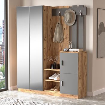 Alternative view of Έπιπλο εισόδου Doorse  μελαμίνης ανθρακί-oak 147.5x35x180εκ