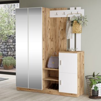 Alternative view of Έπιπλο εισόδου Doorse  μελαμίνης λευκό-oak 147.5x35x180εκ