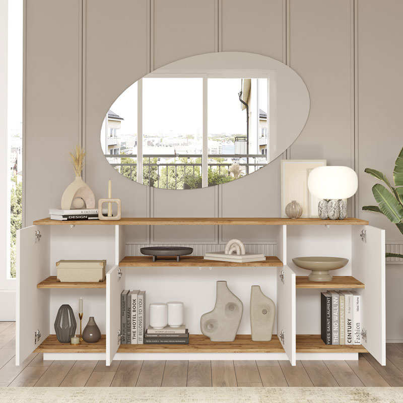 Μπουφές Placefol μελαμίνης λευκό-φυσικό 180x44.5x75εκ - Image 3