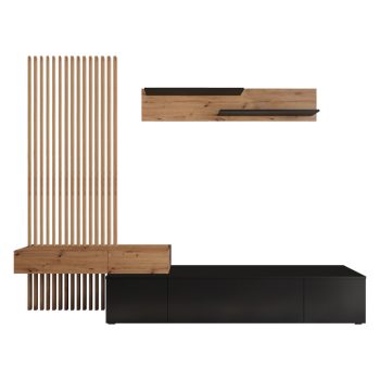 Σύνθετο σαλονιού Litende pakoworld μαύρο-sonoma μελαμίνης 249.5x42x199.5εκ 192-000033