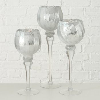 ΚΗΡΟΠΗΓΙΟ ΑΣΗΜΙ Set/3 ΜΕ ΠΟΔΙ  Manou H30-40cm ΓΥΑΛΙ 20-23-279