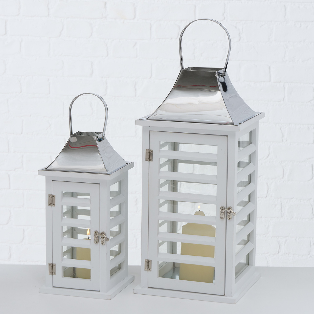ΦΑΝΑΡΙ Homer Set/2 ΛΕΥΚΟ/ΙΝΟΧ H32-45cm W15-21cm ΞΥΛΟ/ΜΕΤΑΛΛΟ - Image 2