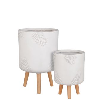 ΚΑΣΠΩ ΤΡΙΠΟΔΟ set/2 ΣΧΕΔΙΟ ΦΥΛΛΟ off white ΚΕΡΑΜΙΚΟ - h47xd30cm 20-99-154
