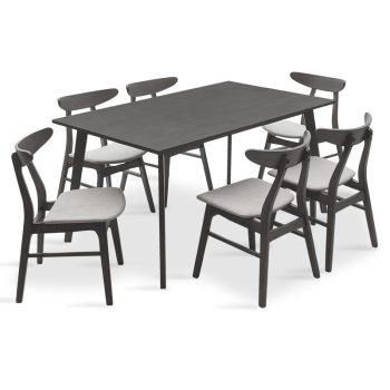 Tραπεζαρία Benson - Orlean pakoworld σετ 7τμχ rustic grey - ύφασμα γκρι 150x90x75εκ 200-000191