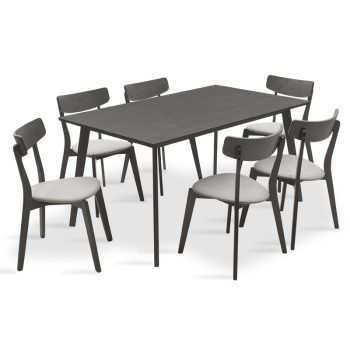 Tραπεζαρία Benson - Toto pakoworld σετ 7τμχ rustic grey - ύφασμα γκρι 150x90x75εκ 200-000193