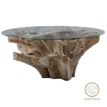 Τραπέζι σαλονιού Balance pakoworld γυαλί 6mm tempered-χειροποίητo teak ξύλο φυσικό 100x100x46εκ 238-000005