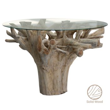 Τραπέζι Kolson pakoworld γυαλί 6mm tempered-χειροποίητo μασίφ ξύλο φυσικό 110x110x76εκ 238-000008